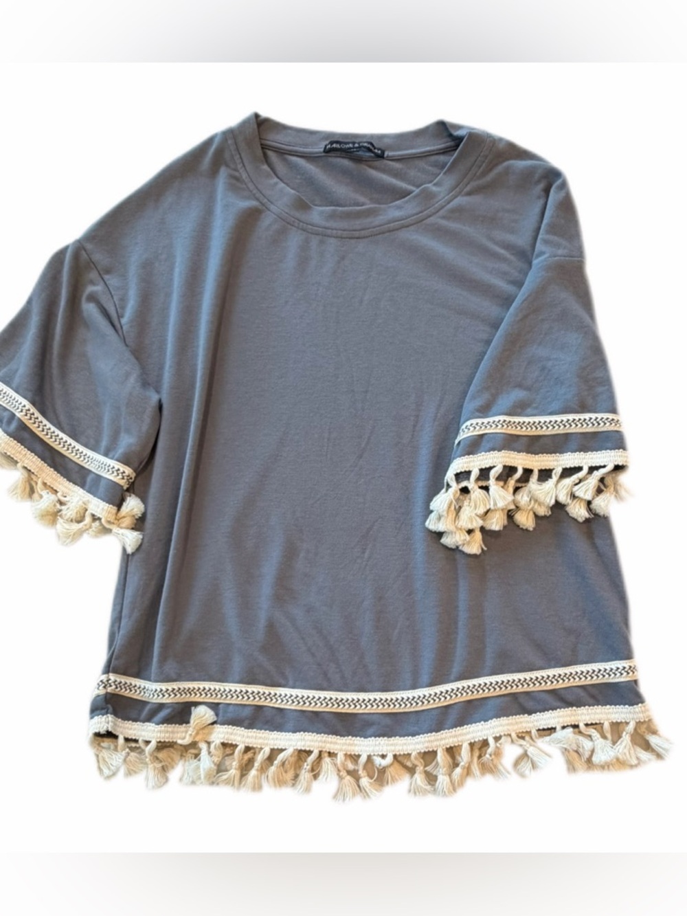 Harlow&Graham Boho Tassel Fringe Top Womens XSmall Blue NWOT Festival